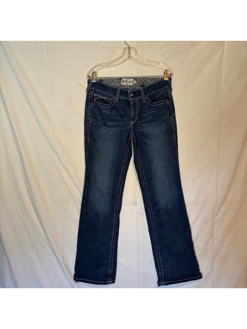 Ariat Womens R.E.A.L Western Straight Bootcut Dark Wash Cowgirl Y2K Jeans Sz 31R